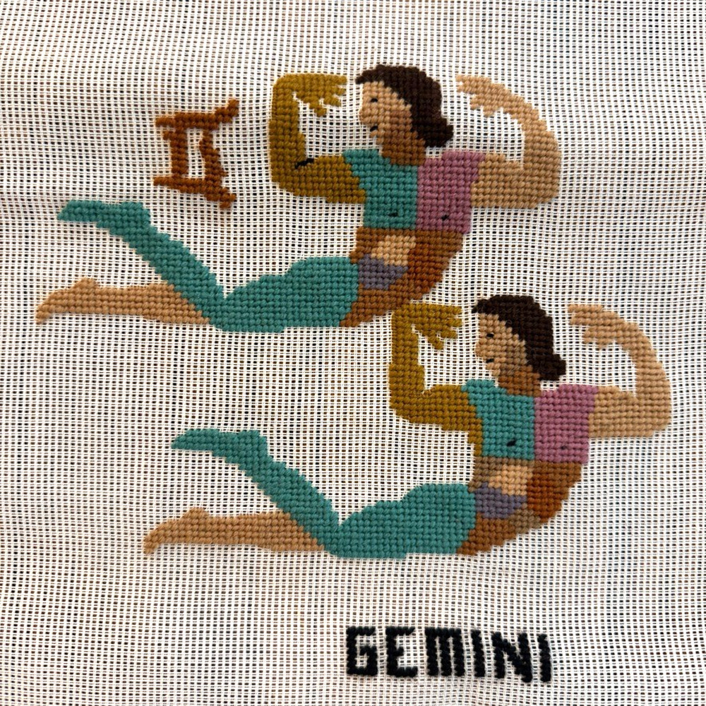 Vintage Dritz Preworked Needlepoint Canvas Gemini Zodiac Series Astrology 19x19
